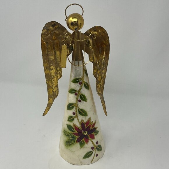 Pier 1 Capiz Poinsetta Angel christmas holiday tree topper - Picture 2 of 10